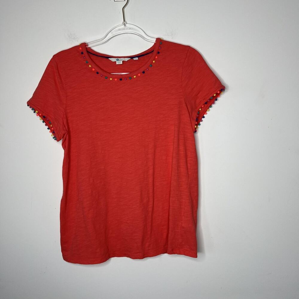 Boden Red Short Sleeve Tee with Multicolor Bead Trim